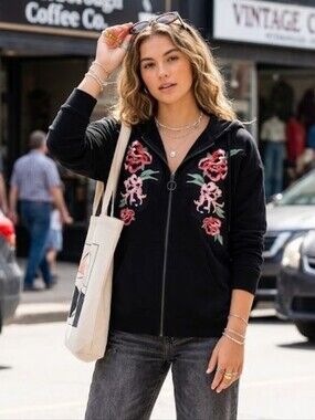 Sanctuary embroidered full zip hoodie XL